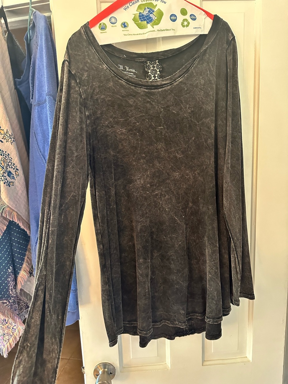 M. Rena Mineral-Wash Long-Sleeve Top — Charcoal Gray